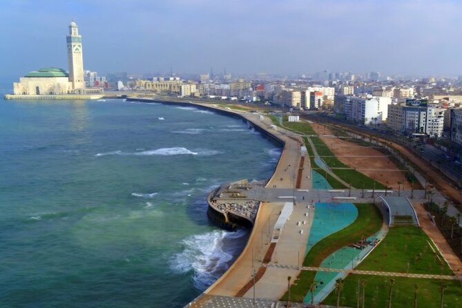 5 am in Casablanca: Mosque, Medina, Beach , Souks , Coffee and more - Hassan II Mosque and the Atlantic setting